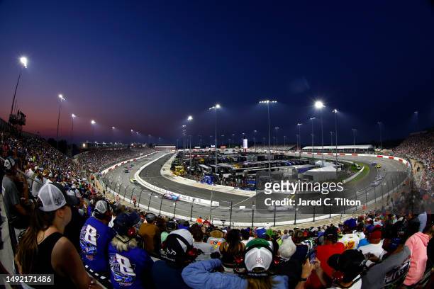 General view of racing during the NASCAR Cup Series All-Star Race at North Wilkesboro Speedway on May 21, 2023 in North Wilkesboro, North Carolina.