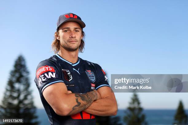 Nicholas Hynes of the Blues poses during a NSW Blues State of Origin Media Opportunity at the Crowne Plaza, Coogee on May 22, 2023 in Sydney,...