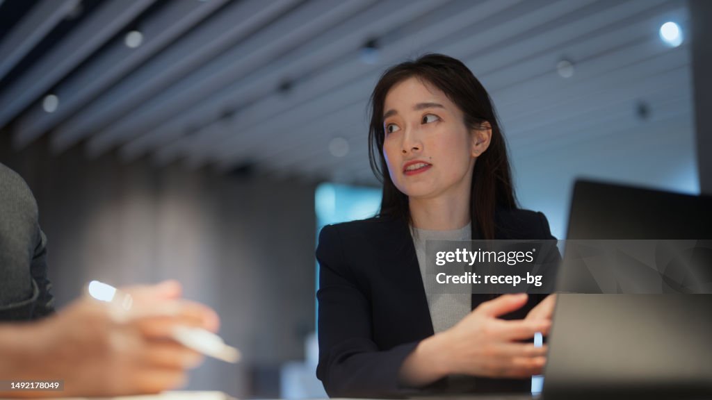 Two business people having business meeting in modern office