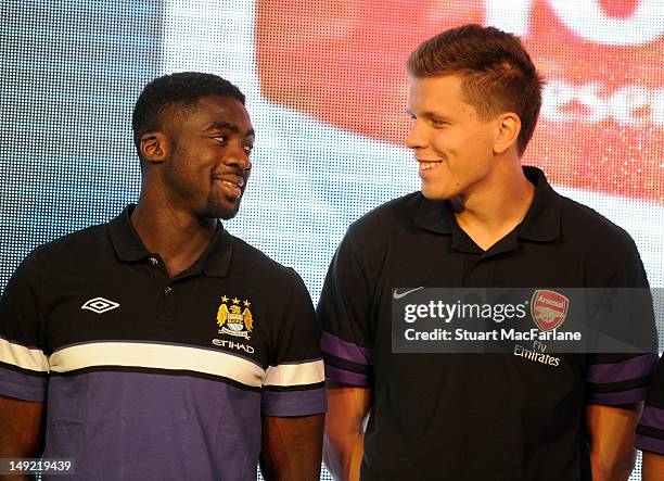 Kolo Toure of Manchester City and Wojciech Szczesny of Arsenal attend a charity dinner in Beijing ahead of their pre-season friendly match on July...