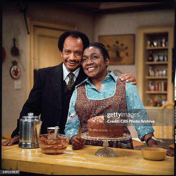 Isabel Sanford as Louise Jefferson with her on-air husband, Sherman Hemsley as George Jefferson, from the CBS situation comedy, THE JEFFERSONS.