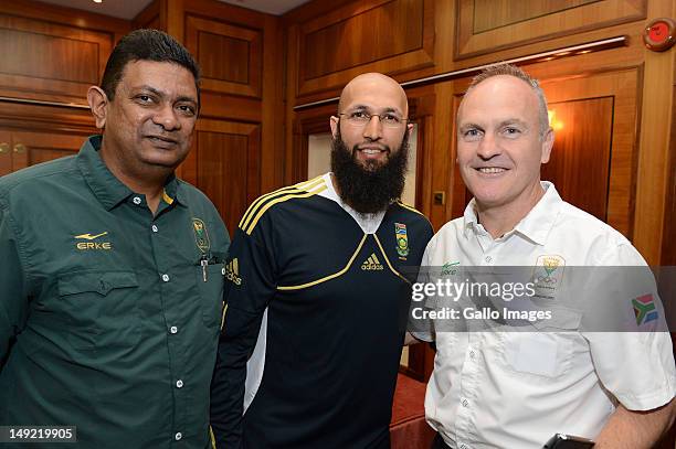 Kevin Subban, Hashim Amla and Shane Keohane during the South African Olympic Team Press Conference from Copthorne Tara Hotel, Kensington on July 25,...