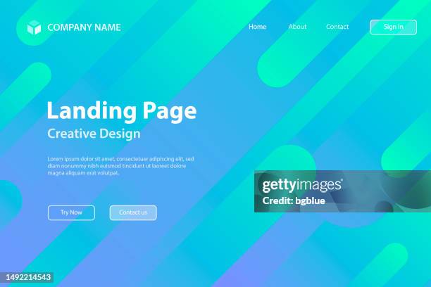 ランディングページテンプレート - 幾何学図形を持つ抽象的なデザイン - トレンディな青いグラデーション - 斜めから見た図点のイラスト素材／クリップアート素材／マンガ素材／アイコン素材