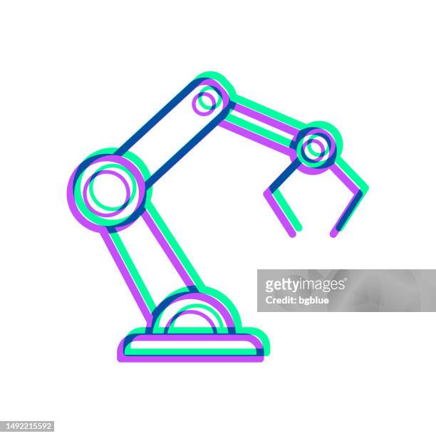 robotic arm. icon with two color overlay on white background - robotic process automation stock illustrations
