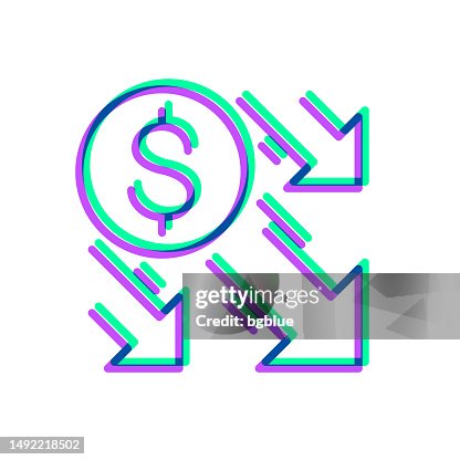 Dollar decrease. Icon with two color overlay on white background Dollar decrease. Icon with two color overlay on white background