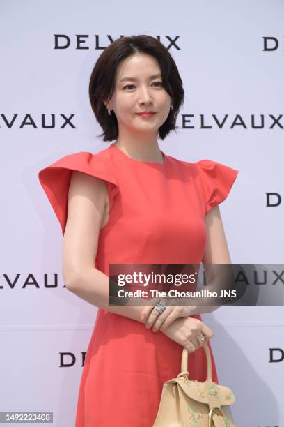 South Korean actress Lee Young-ae attends the photocall for "DELVAUX" renewal opening event at The Galleria Department Store on May 12, 2023 in...