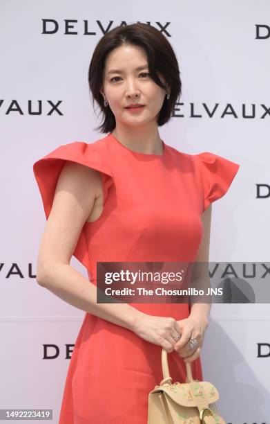 South Korean actress Lee Young-ae attends the photocall for "DELVAUX" renewal opening event at The Galleria Department Store on May 12, 2023 in...