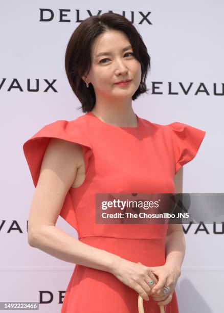 South Korean actress Lee Young-ae attends the photocall for "DELVAUX" renewal opening event at The Galleria Department Store on May 12, 2023 in...
