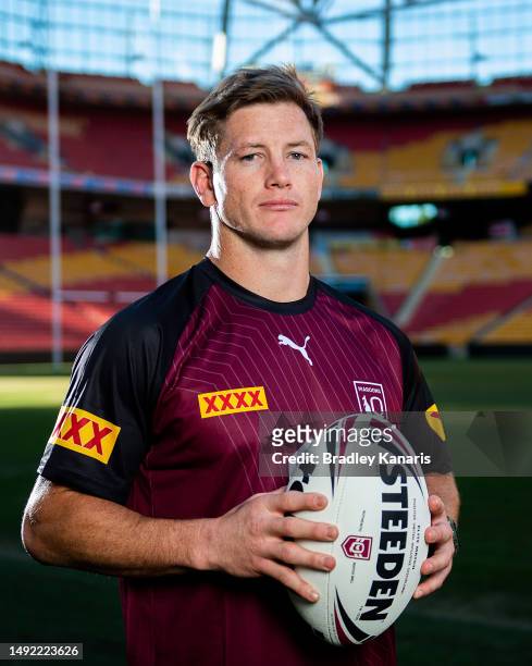 Harry Grant poses for a photo during a Queensland Maroons State of Origin Media Opportunity at Suncorp Stadium on May 22, 2023 in Brisbane, Australia.