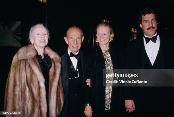 Jessica Tandy, Hume Cronyn, Glenn Close and John Starke attend the "3 Penny Opera" Opening Night Performance at the Lunt-Fontanne Theatre in New York...