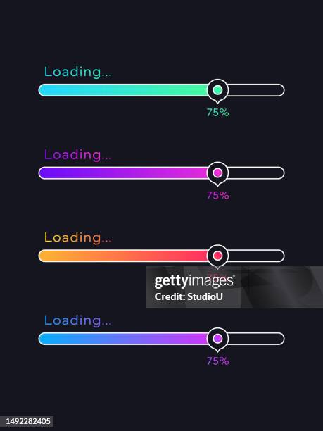 ilustrações de stock, clip art, desenhos animados e ícones de loading progress bar concepts. progress visualization web design elements - barra de progresso