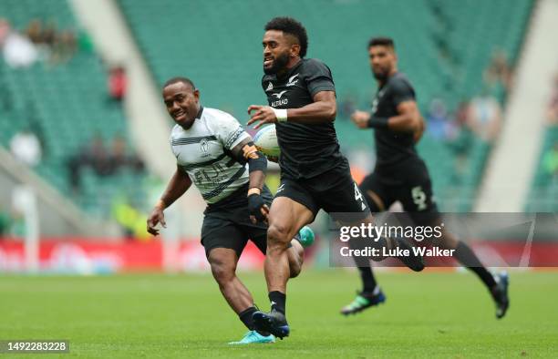 Akuila Rokolisoa of New Zealand runs with the ball during Day Two of The HSBC London Sevens at Twickenham Stadium on May 21, 2023 in London, England.