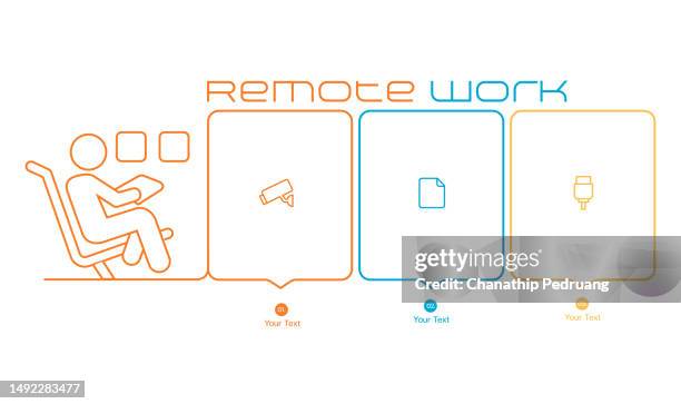 connection infographic design template stock illustrationremote work, meeting, ideas, business, icon - three step process stock illustrations