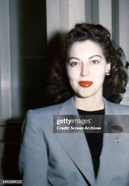 Ava Gardner poses in blazer, circa 1946.