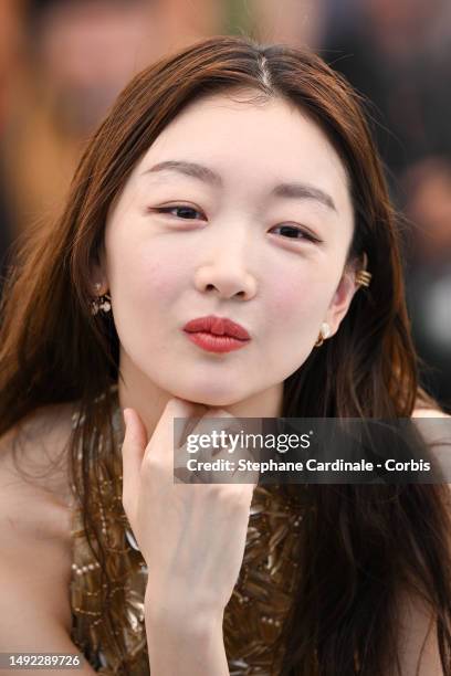 Dongyu Zhou attends the "Ran Dong " photocall at the 76th annual Cannes film festival at Palais des Festivals on May 22, 2023 in Cannes, France.