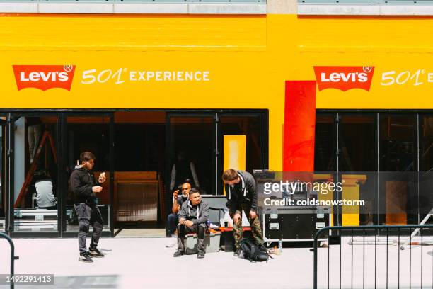 exterior of levi's 501 experience in london, uk - pop up stock pictures, royalty-free photos & images