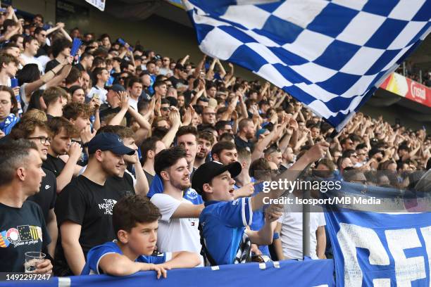 Genk fans before the Jupiler Pro League season 2022 - 2023 Champions play-offs match day 4 match between KRC Genk and Royale Union Saint-Gilloise May...