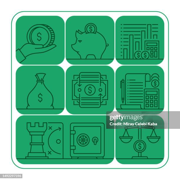 return on investment banner line icon set design - increase decrease stock illustrations