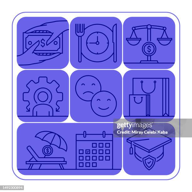 employee benefits banner line icon set design - pension contribution stock illustrations