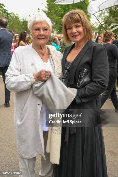 Dame Judy Dench and Finty Williams attend the 2023 Chelsea Flower Show at Royal Hospital Chelsea on May 22, 2023 in London, England.