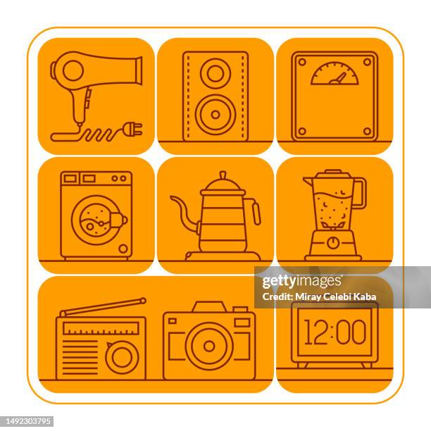 house hold appliances banner line icon set design - recording room stock illustrations