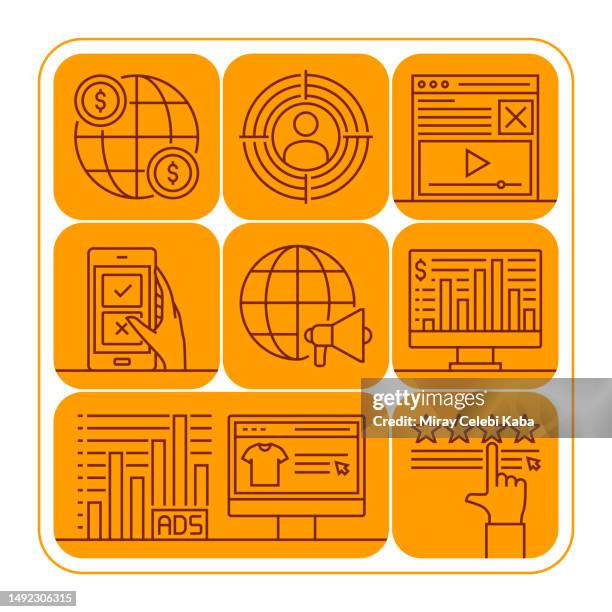 marketing banner line icon set design - customer data protection stock illustrations