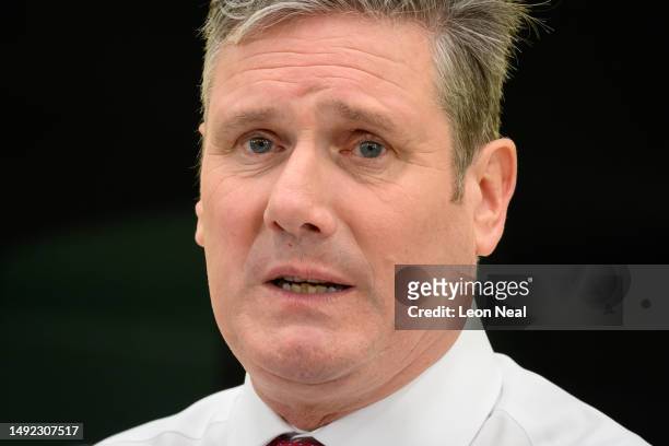Keir Starmer, Leader of the Labour Party gives a speech announcing the Labour Party's plans for reforming the NHS on May 22, 2023 in Braintree,...