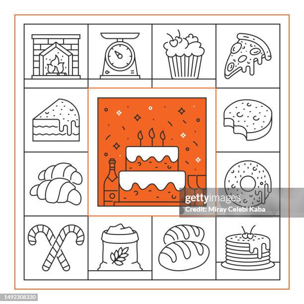 bakery banner line icon set design - chocolate packaging stock illustrations