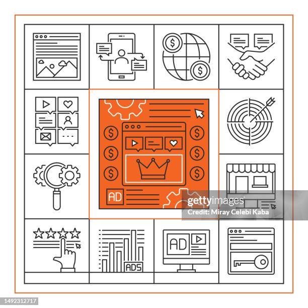 inbound-marketing-banner-line-icon-set-design - ersuchen stock-grafiken, -clipart, -cartoons und -symbole