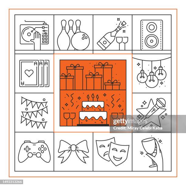 party banner line icon set design - chin stock illustrations
