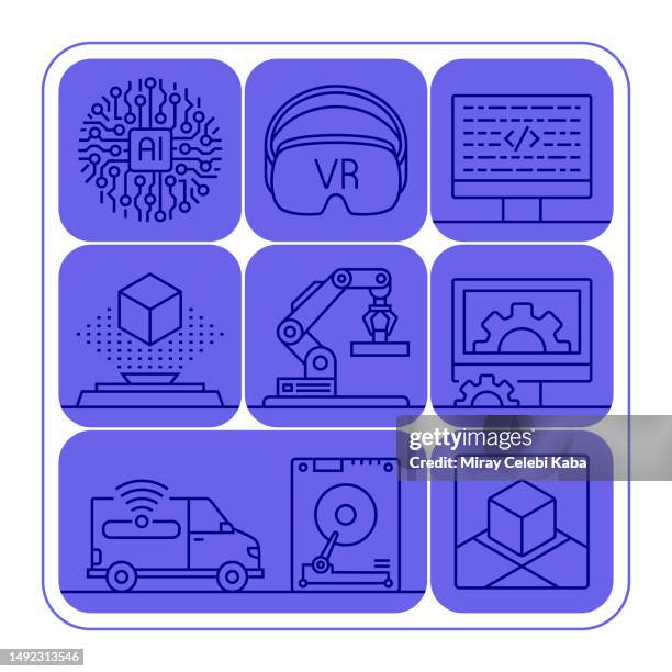 artificial intelligence banner line icon set design - aerospace engineering icon stock illustrations