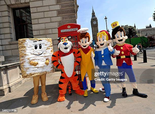 Mini,Tony the Tiger and Snap, Crackle and Pop pose infront of Big Ben as part of Kellogg's From Great Starts Come Great Things campaign on July 25,...