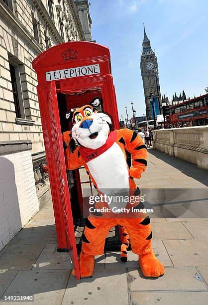 Tony the Tiger phones Battle Creek, Michigan infront of Big Ben as part of Kellogg's From Great Starts Come Great Things campaign on July 25, 2012 in...