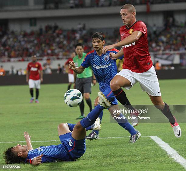 Federico Macheda of Manchester United in action during the pre-season friendly match between Shanghai Shenhua and Manchester United at Shanghai...