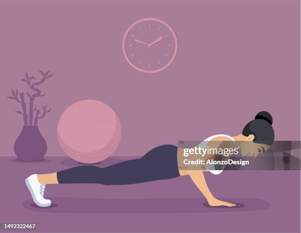 fit woman working out doing push ups. - perfect timing stock illustrations