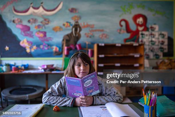 Student sits in a classroom listening to a teacher in Volkskool on May 4 in Orania, South Africa. The self-driven education has been provided...