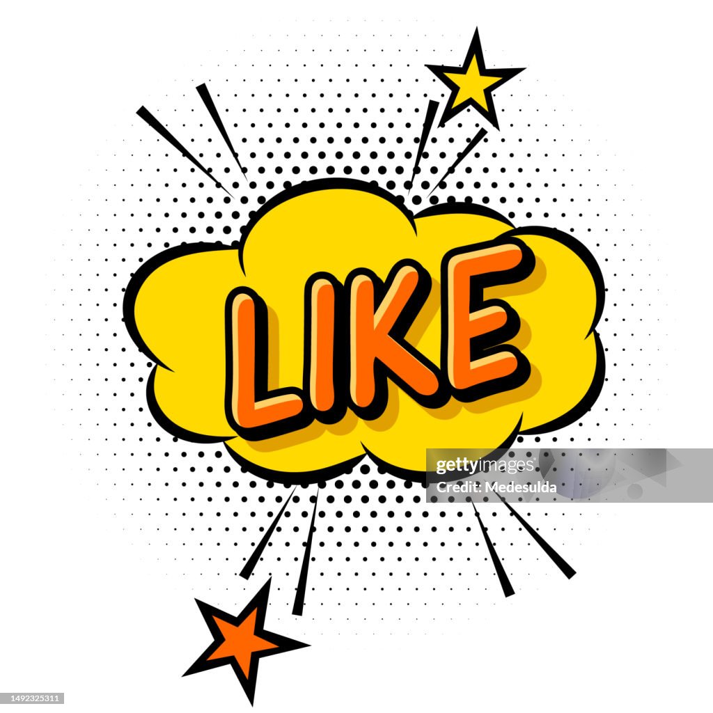 Expression text LIKE. Cartoon Speech Bubble. Comic Retro Dialog.