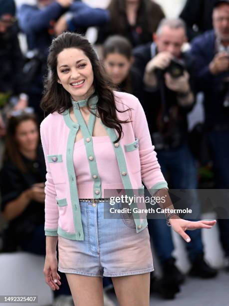 Marion Cotillard attends the "Little Girl Blue" photocall at the 76th annual Cannes film festival at Palais des Festivals on May 21, 2023 in Cannes,...