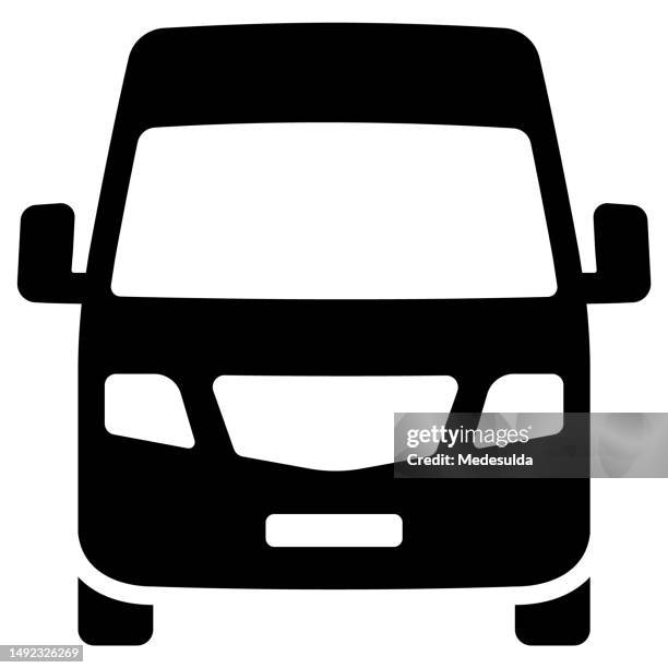 bildbanksillustrationer, clip art samt tecknat material och ikoner med front view minibus silhouette. shuttle bus icon design. van icon in vector. - skåpbil
