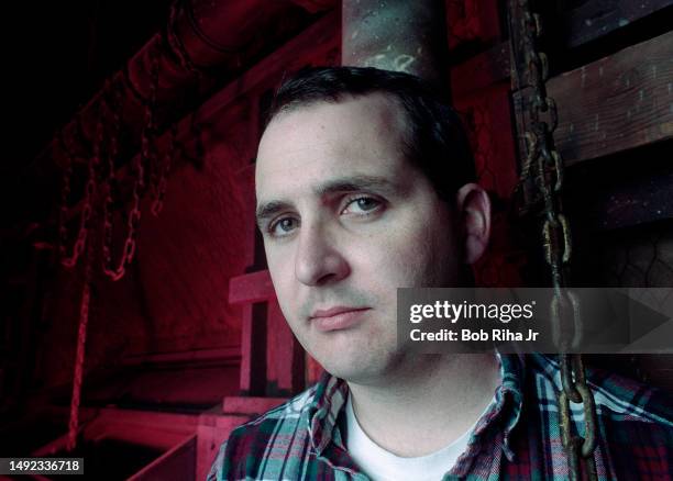 Writer Darin Morgan for the television show The X-Files inside a sound stage at 20th Century Fox Studios, April 10, 1996 in Los Angeles, California.