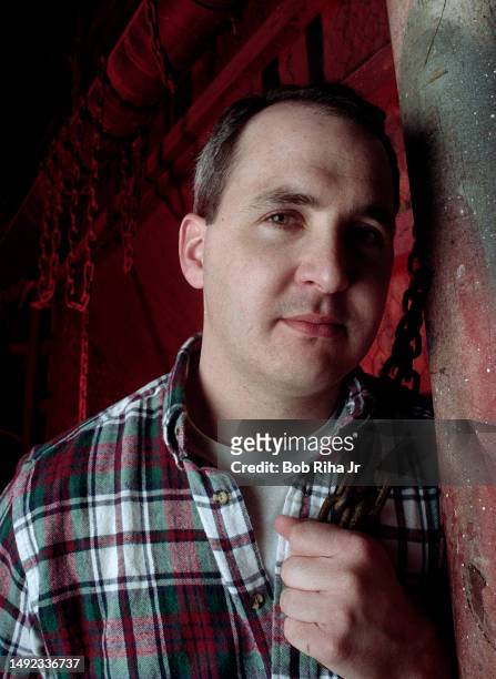 Writer Darin Morgan for the television show The X-Files inside a sound stage at 20th Century Fox Studios, April 10, 1996 in Los Angeles, California.