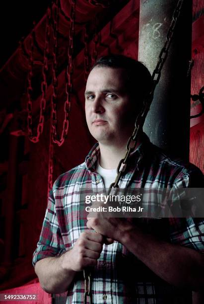 Writer Darin Morgan for the television show The X-Files inside a sound stage at 20th Century Fox Studios, April 10, 1996 in Los Angeles, California.