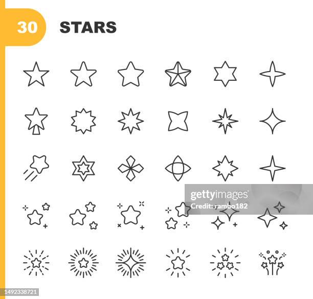 ilustrações de stock, clip art, desenhos animados e ícones de star line icons. editable stroke. pixel perfect. for mobile and web. contains such icons as star shape, celebrities, rating, quality, award, ornate, lens flare, christmas, new year’s eve, glamour, sparks glitter, party, decoration, firework, luxury. - vencer