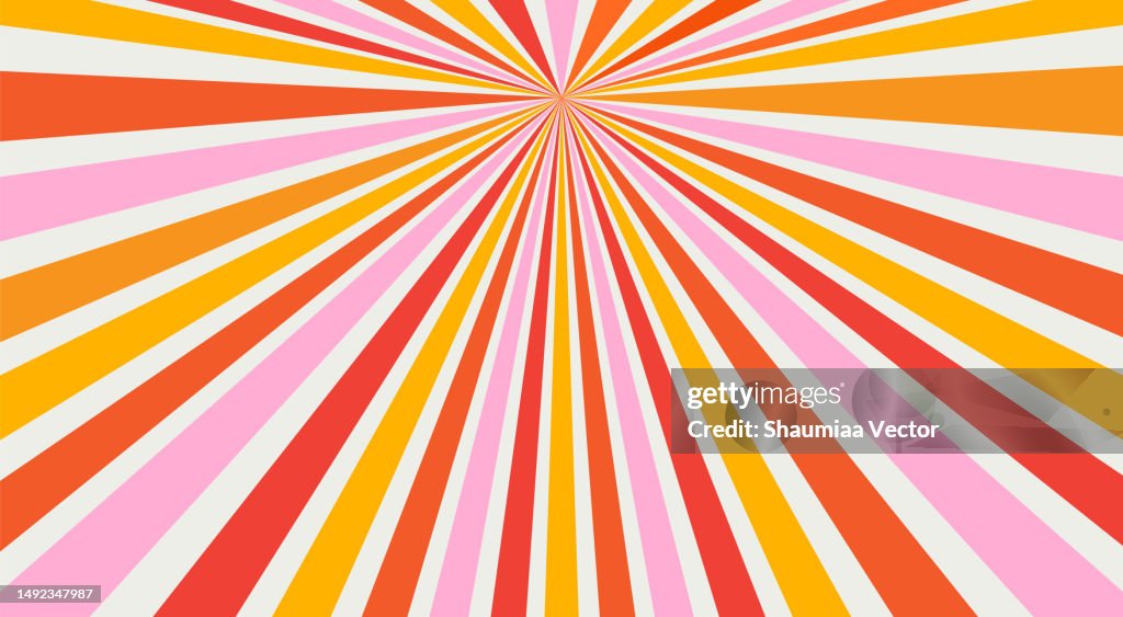 Sol retrô estourou fundo vintage. Design torcido vetorial com ilustração circense de raios espirais para banner, pôster, moldura e pano de fundo.