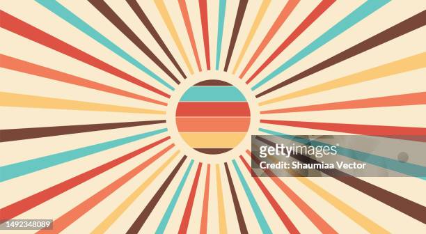 retro sun burst vintage background.  vector twisted design with spiral rays circus illustration for banner, poster, frame and backdrop. - flower power graphic stock illustrations