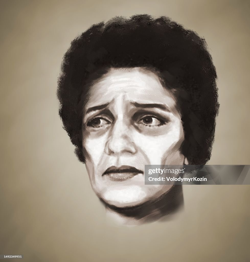 The face of a dark-skinned middle-aged woman. Illustration of sadness, loss
