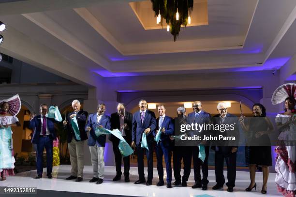 Prime Minister Andrew Holness Opposition Leader Mark Golding and Adam Stewart , executive chairman, Sandals Resorts International, during the Sandals...