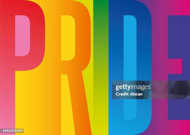 pride-grußkarte mit geometrischer typografie. - proud stock-grafiken, -clipart, -cartoons und -symbole