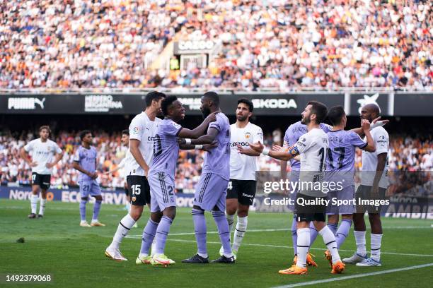 Vinicius Junior of Real Madrid reacts during the LaLiga Santander match between Valencia CF and Real Madrid CF at Estadio Mestalla on May 21, 2023 in...