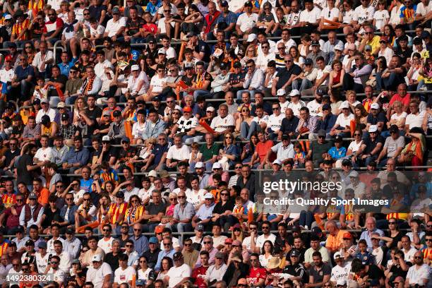Fans of Valencia CF in the stands during the LaLiga Santander match between Valencia CF and Real Madrid CF at Estadio Mestalla on May 21, 2023 in...